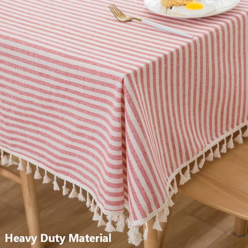 TruDelve Cloth Rectangular Tablecloth Red and White Striped Tablecloth with Tassels Boho Tablecloths for Rectangle Tables (Red,86"x55",Rectangular) - Image 2