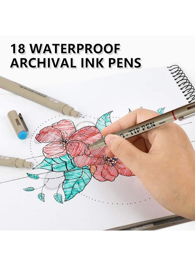 شاتل أرت مجموعة من 18 قلمًا من أقلام Micro-Line - 11 لونًا من الحبر الأرشيفي المقاوم للماء برأس من اللباد مقاس 0.3 مم و7 ألوان سوداء بسمك 0.15-0.5 مم للتدوين والتوضيح والرسم - Image 4