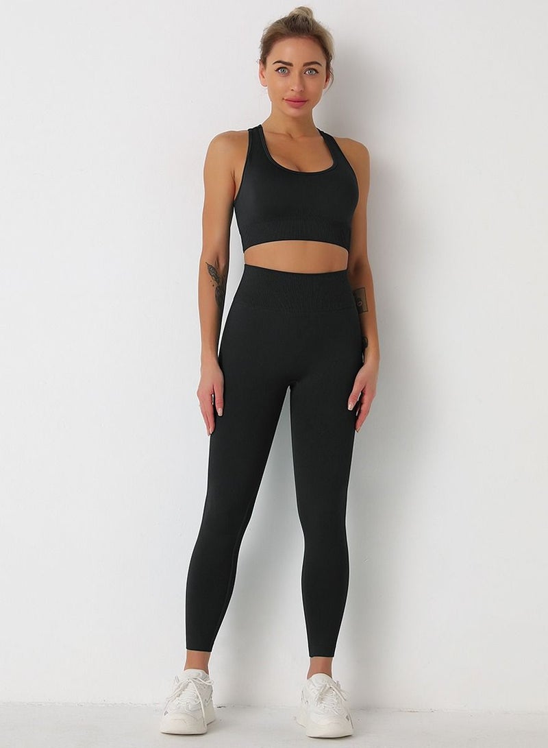 Loquat 2 Pcs of seamless knit fit  hip lift moisture absorption and sweat removal exercise fitness suit, beauty back fitness bra Yoga suit  - Image 1