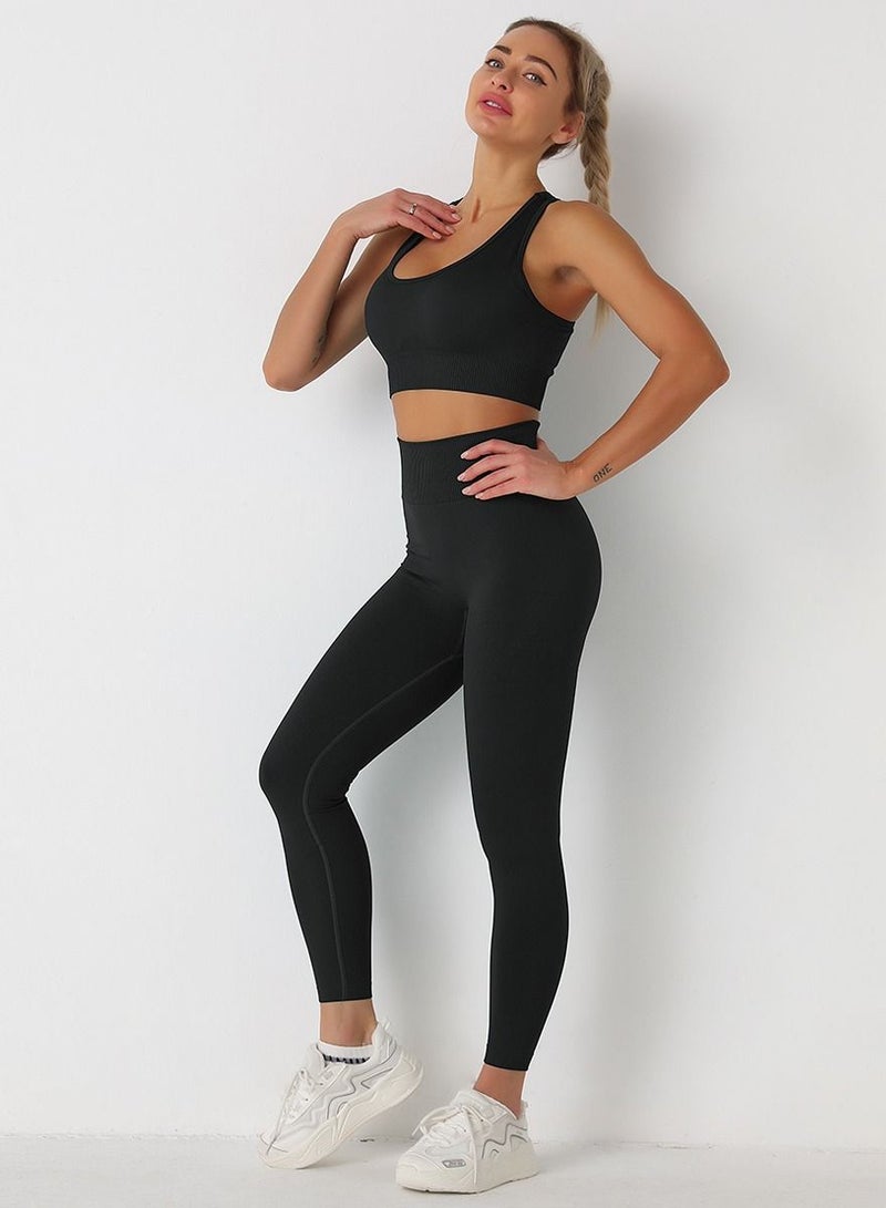 Loquat 2 Pcs of seamless knit fit  hip lift moisture absorption and sweat removal exercise fitness suit, beauty back fitness bra Yoga suit  - Image 2