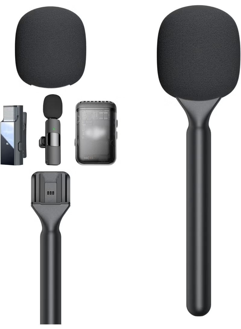 Wireless Interview Microphone Handle Adapter Handheld Mount for Clip-On Lavalier Mics Professional Vlogging and Podcast Accessory for Interviews Live Recording and Video Content - Image 1