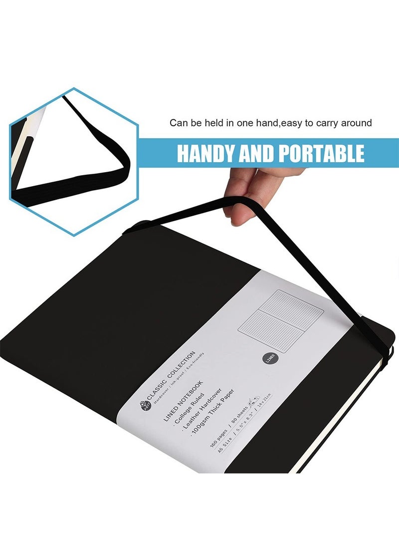 Lined Journal Notebook, 160 Pages Lined Journal Notebook, A5 College Ruled Journals for Writing with 100GSM Paper, Hardcover Notebooks with Contents for Work, School, Women, Men