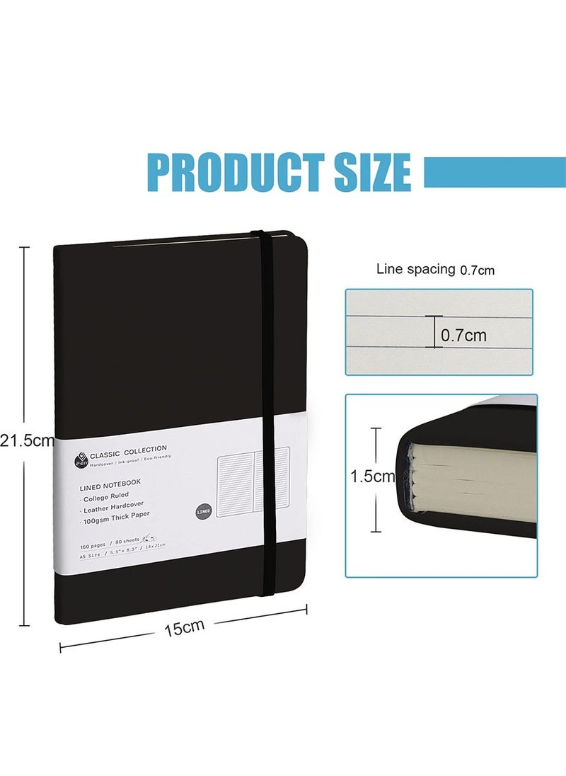 Lined Journal Notebook, 160 Pages Lined Journal Notebook, A5 College Ruled Journals for Writing with 100GSM Paper, Hardcover Notebooks with Contents for Work, School, Women, Men