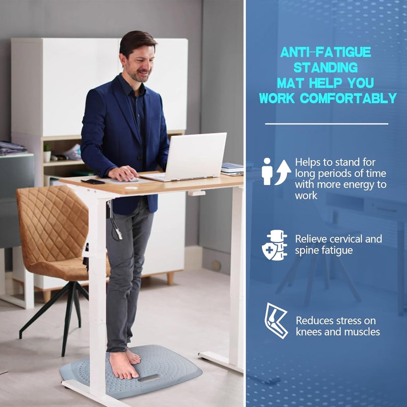 ergohead 3/4 inch Anti Fatigue Standing Desk Mat, Portable Small Standing Pad with Handle, Waterproof Kitchen Floor Mat with Massage Points, Multi-Purpose Comfort Floor Mat (Denim, 17" x 22") - Image 2