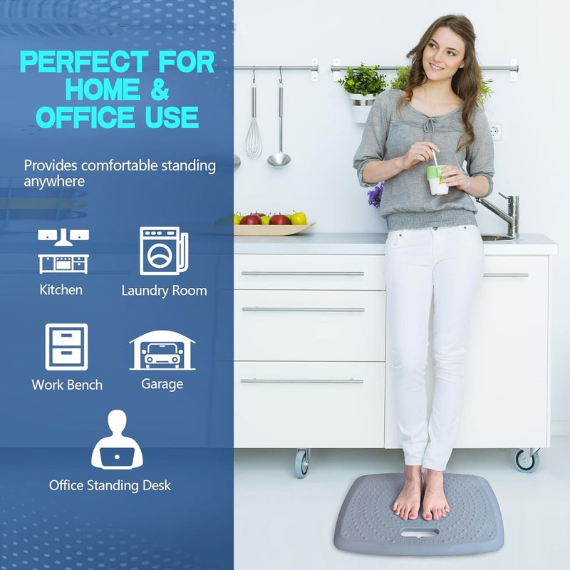 ergohead 3/4 inch Anti Fatigue Standing Desk Mat, Portable Small Standing Pad with Handle, Waterproof Kitchen Floor Mat with Massage Points, Multi-Purpose Comfort Floor Mat (Denim, 17" x 22") - Image 5