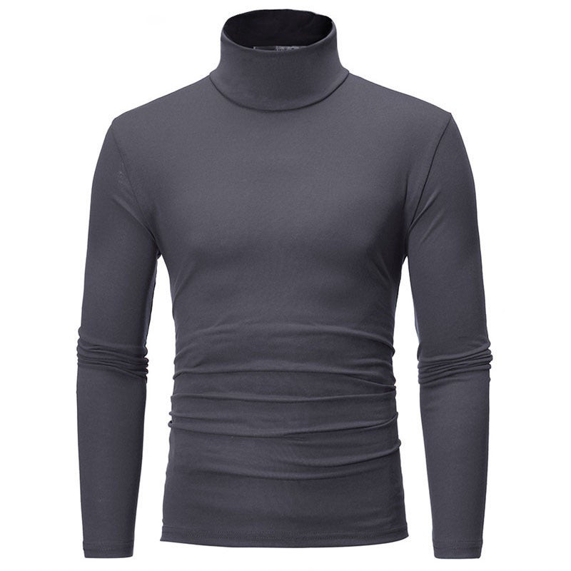 Men's T-shirt High Collar Base Shirt Thin Spring and Autumn Knitwear Long-sleeved Slim-fit T-shirt Solid Color Pullover Men's T-shirt - Image 1