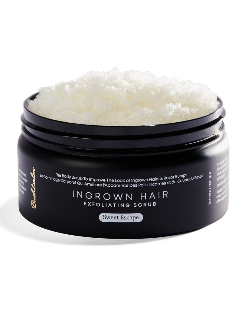 Bushbalm Ingrown Hair Exfoliating Scrub - Reduces Appearance of Ingrown Hairs and Helps with Underarm Bumps - Soothes Razor Bumps, Post Shave Redness and Itching - Sweet Escape 236 ml