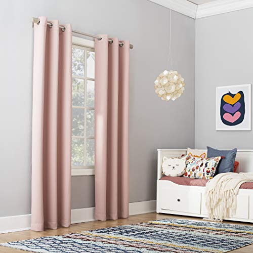 Sun Zero Riley Kids Bedroom Blackout Grommet Curtain Panel, 40" x 95", Blush Pink - Image 1