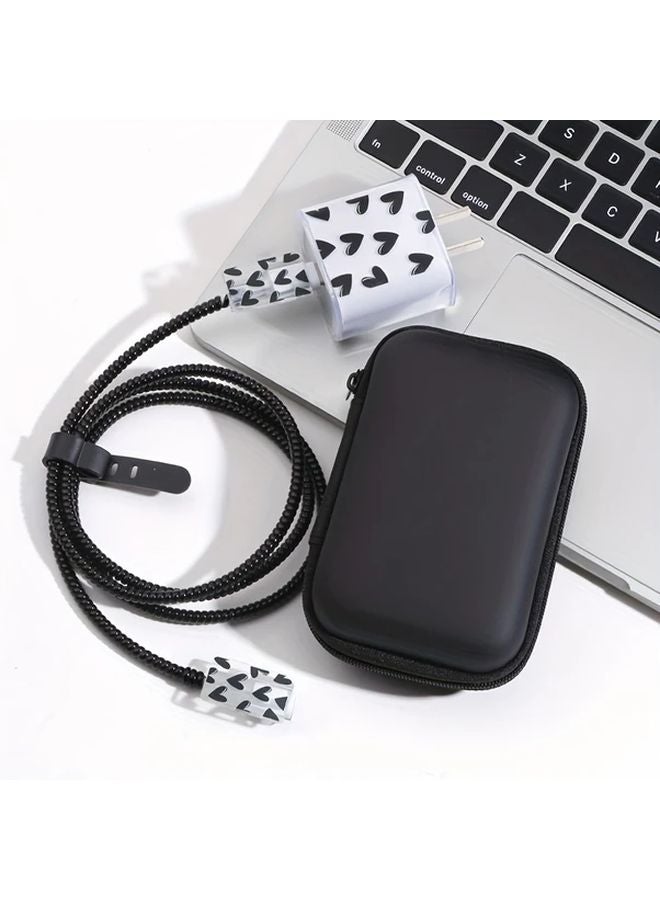 6 Piece Data Cable Organizer Set With Fast Charging TPU Cases Cord Management Kit Love Black - Image 1