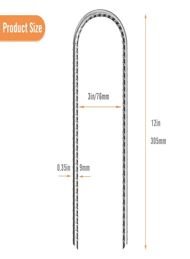 ASDFGHT 12 Inch U Shaped Rebar Stakes, (8 Pack) U Shape Ground Stakes, Galvanized Rebar Stakes, for Christmas Decorations, Tents, Chain Link Fences, Camping, Trampolines, Irrigation Pipes and Gardens - Image 2