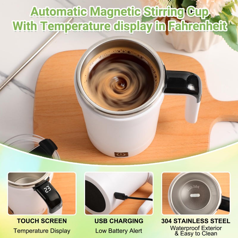 MeiAid 2026 Upgraded Automatic Magnetic Stirring Coffee Mug with Temperature Display & Leak-Proof Lid â€“ Suitable for Office School Home (White) - Image 2