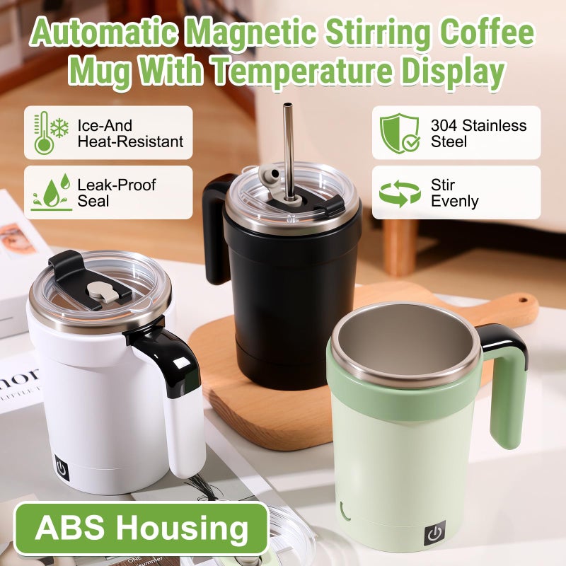 MeiAid 2026 Upgraded Automatic Magnetic Stirring Coffee Mug with Temperature Display & Leak-Proof Lid â€“ Suitable for Office School Home (White) - Image 3