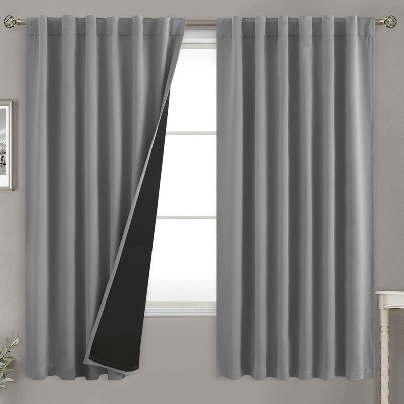 BGment Bression حمامة الرمادي بنسبة 100 ٪ الستائر بطول 63 بوصة مع تقليل جيب قضيب الضوضاء وعلامة التبويب الخلفية طبقة مزدوجة الستار النافذة الداكنة لغرفة النوم 2 لوحات كل 52 × 63 بوصة - Image 1
