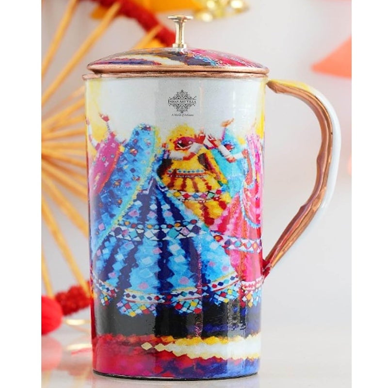 INDIAN ART VILLA INDIAN ART VILLA Copper Water Jug 15L Rajasthani Theme Design Ayurvedic Health Benefits Elegant Storage Serving Jug for Home Office Gifting - Image 2