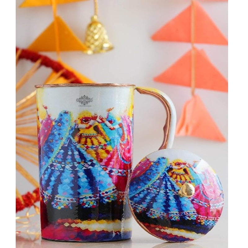 INDIAN ART VILLA INDIAN ART VILLA Copper Water Jug 15L Rajasthani Theme Design Ayurvedic Health Benefits Elegant Storage Serving Jug for Home Office Gifting - Image 3