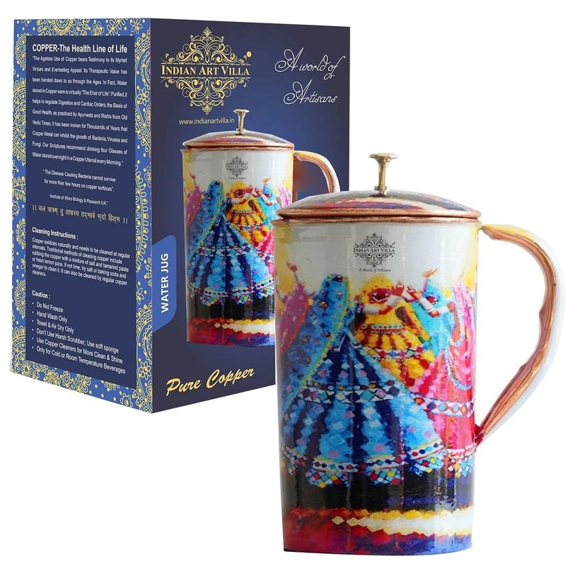 INDIAN ART VILLA INDIAN ART VILLA Copper Water Jug 15L Rajasthani Theme Design Ayurvedic Health Benefits Elegant Storage Serving Jug for Home Office Gifting - Image 1