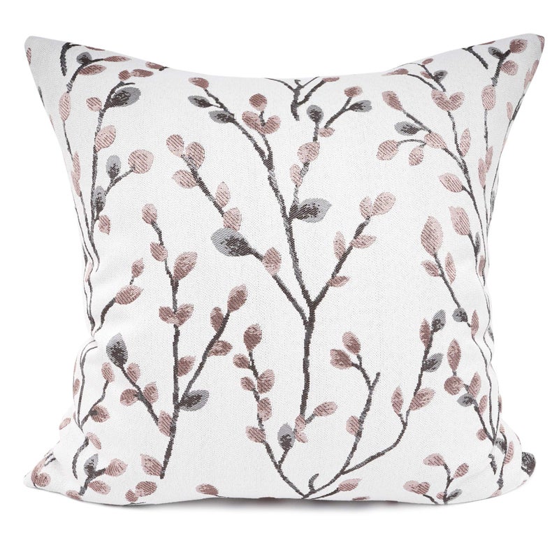 YOUR SMILE Classical Embroidery Jacquard Pink Leaf Pattern Square Decorative Throw Pillow Case Cushion Cover 18x18 inch
