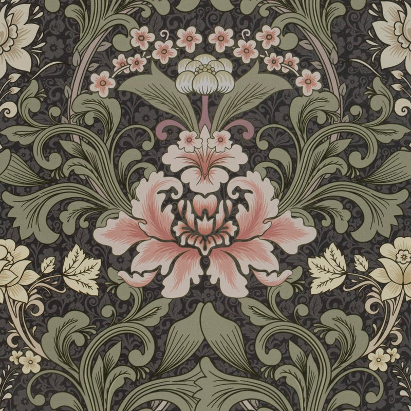 Abyssaly Vintage Floral Peel and Stick Wallpaper, Dark Green Mid Century Moody Contact Paper, Removable Self-Adhesive William Morris Flower Wall Murals for Bathroom Bedroom Home Decor 17.3in x 118in - Image 1