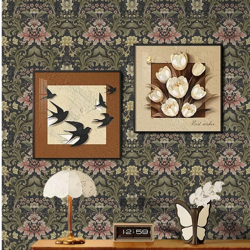 Abyssaly Vintage Floral Peel and Stick Wallpaper, Dark Green Mid Century Moody Contact Paper, Removable Self-Adhesive William Morris Flower Wall Murals for Bathroom Bedroom Home Decor 17.3in x 118in - Image 4
