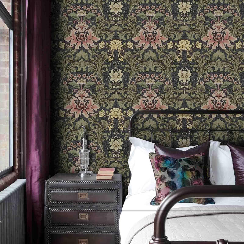 Abyssaly Vintage Floral Peel and Stick Wallpaper, Dark Green Mid Century Moody Contact Paper, Removable Self-Adhesive William Morris Flower Wall Murals for Bathroom Bedroom Home Decor 17.3in x 118in - Image 3