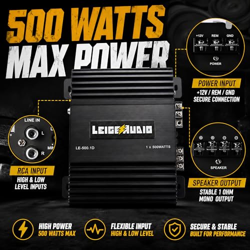 LEIGESAUDIO 500 Watts MonoBlock Amplifier, Class D, 1 Ohm Stable Subwoofer Amplifiers for Car Audio Speakers - Image 5