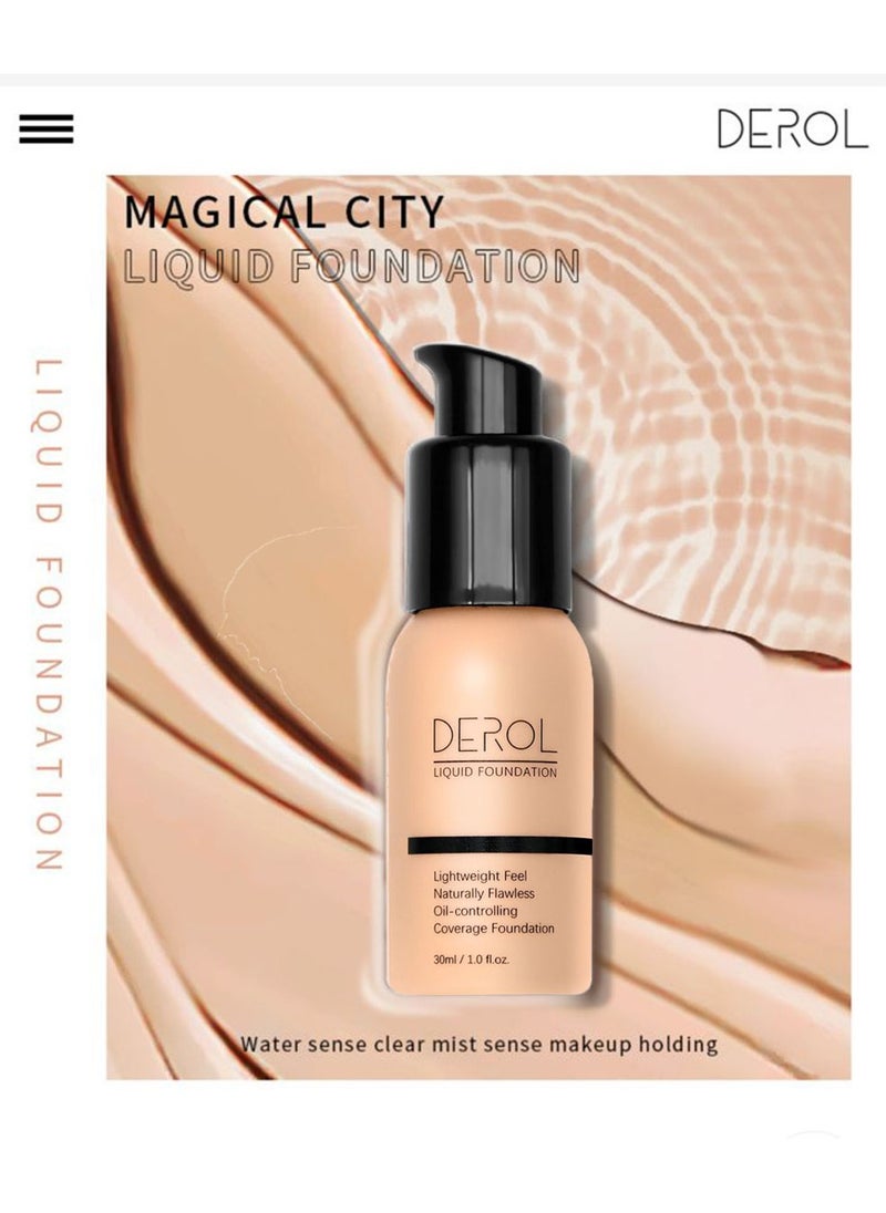 DEROL - Liquid Foundation-Full Coverage Makeup Matte Waterproof Dewy Lightweight Feel Flawless Oil-Controlling Coverage Smooth Face Foundations 24 Hours Soft Nature Base Skin Tint - Image 1