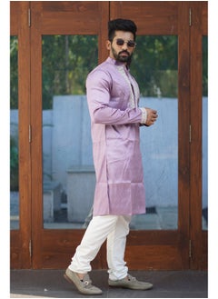 Premium Looking Designer Men's Kurta Set – Shiny Silk with Fabulous Coding Work & Cotton Pajama