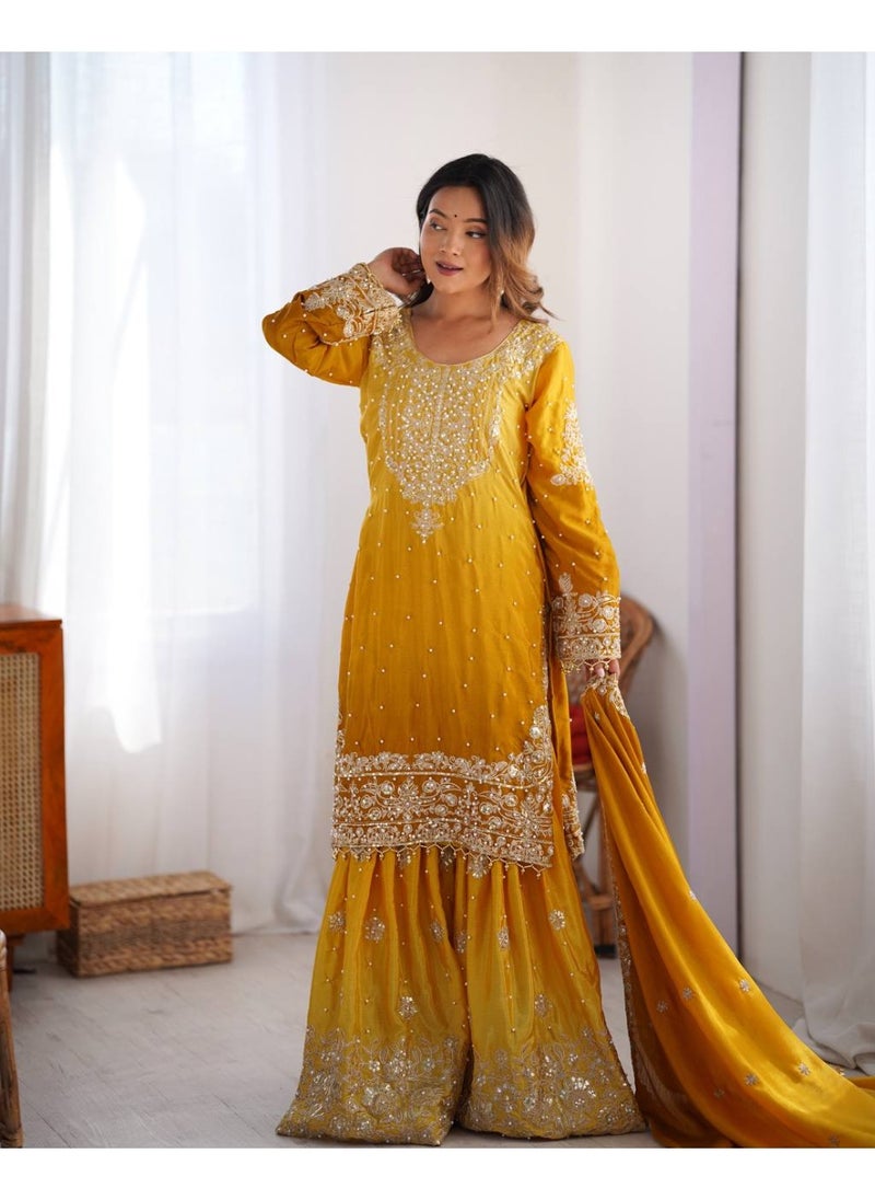 Grace Unfolded: Chinnon Palazzo Suit with All-Over Embroidery & Pearl Accents