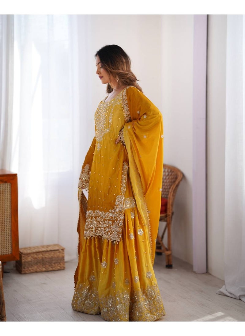 Grace Unfolded: Chinnon Palazzo Suit with All-Over Embroidery & Pearl Accents