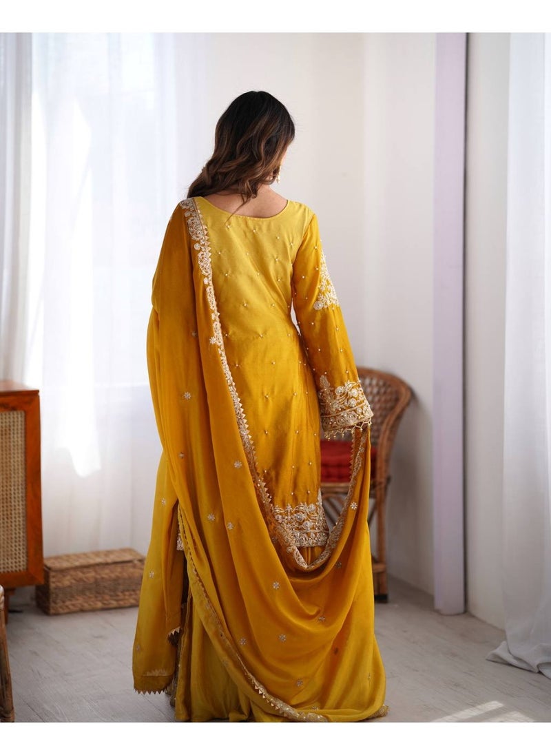 Grace Unfolded: Chinnon Palazzo Suit with All-Over Embroidery & Pearl Accents