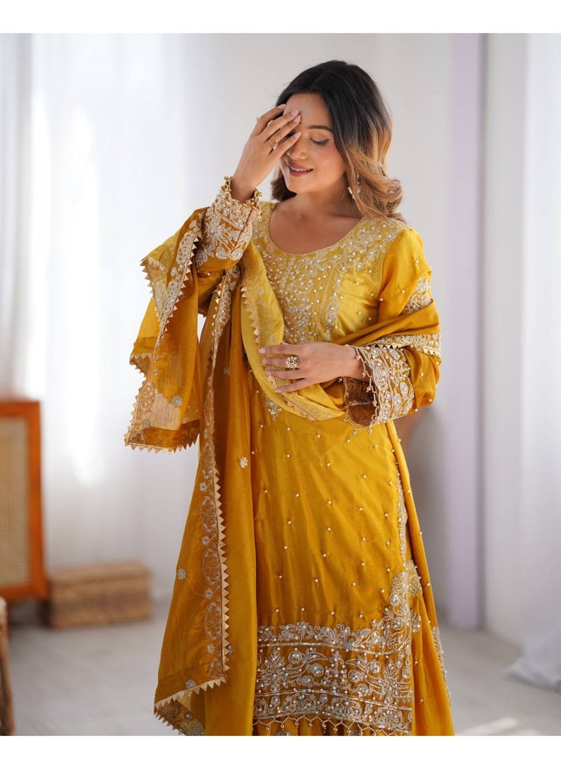Grace Unfolded: Chinnon Palazzo Suit with All-Over Embroidery & Pearl Accents