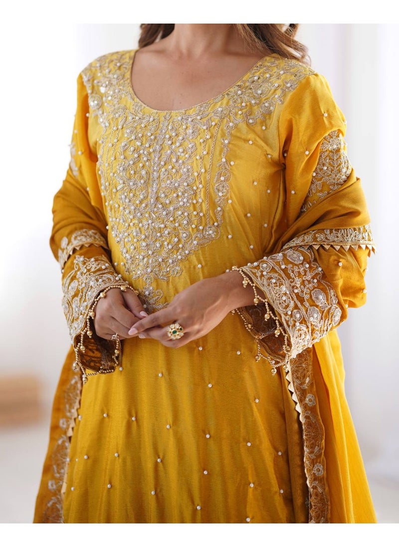 Grace Unfolded: Chinnon Palazzo Suit with All-Over Embroidery & Pearl Accents