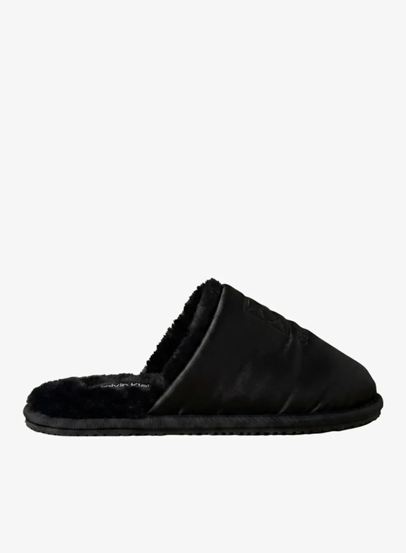 Satin and Faux Fur Slippers