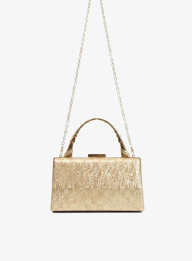 Viny Viny Women's Shimmer Evening Clutch Bag | Elegant Party Handbag with Articulated Metal Handle & Crystal Clasp | Wedding Bridal Purse | Formal Minaudiere for Weddings, Parties, Prom, Cocktail, Engagement, Eid & Special Occasions – Gold, Silver, Champagne