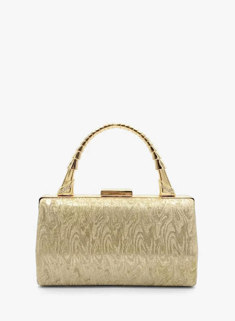 Viny Gold Viny Women's Shimmer Evening Clutch Bag | Elegant Party Handbag with Articulated Metal Handle & Crystal Clasp | Wedding Bridal Purse | Formal Minaudiere for Weddings, Parties, Prom, Cocktail, Engagement, Eid & Special Occasions – Gold, Silver, Champagne for Women | Best Price UAE