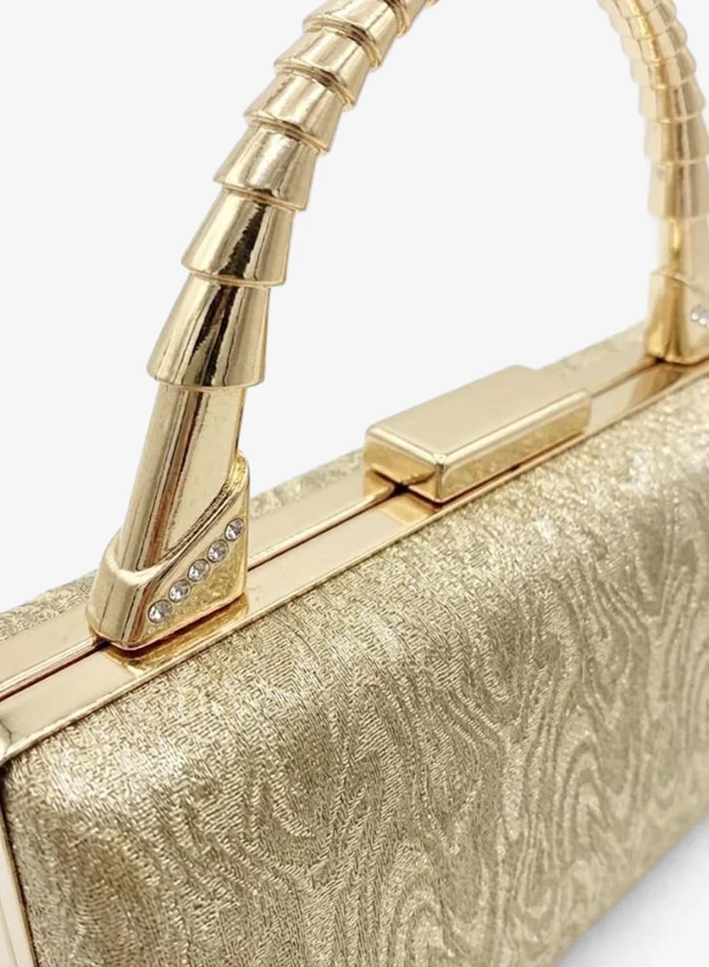 Viny Gold Viny Women's Shimmer Evening Clutch Bag | Elegant Party Handbag with Articulated Metal Handle & Crystal Clasp | Wedding Bridal Purse | Formal Minaudiere for Weddings, Parties, Prom, Cocktail, Engagement, Eid & Special Occasions – Gold, Silver, Champagne for Women | Best Price UAE