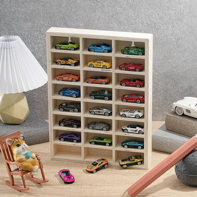 Threehoney 2 Pcs 24 Space Toy Cars Wheels Display Case 1: 64 Scale Model Cars Display Shelf Wooden Wall Mounted Die Cast Car Storage Rack for Gift Collectibles Toy Figurines Cabinet - Image 4