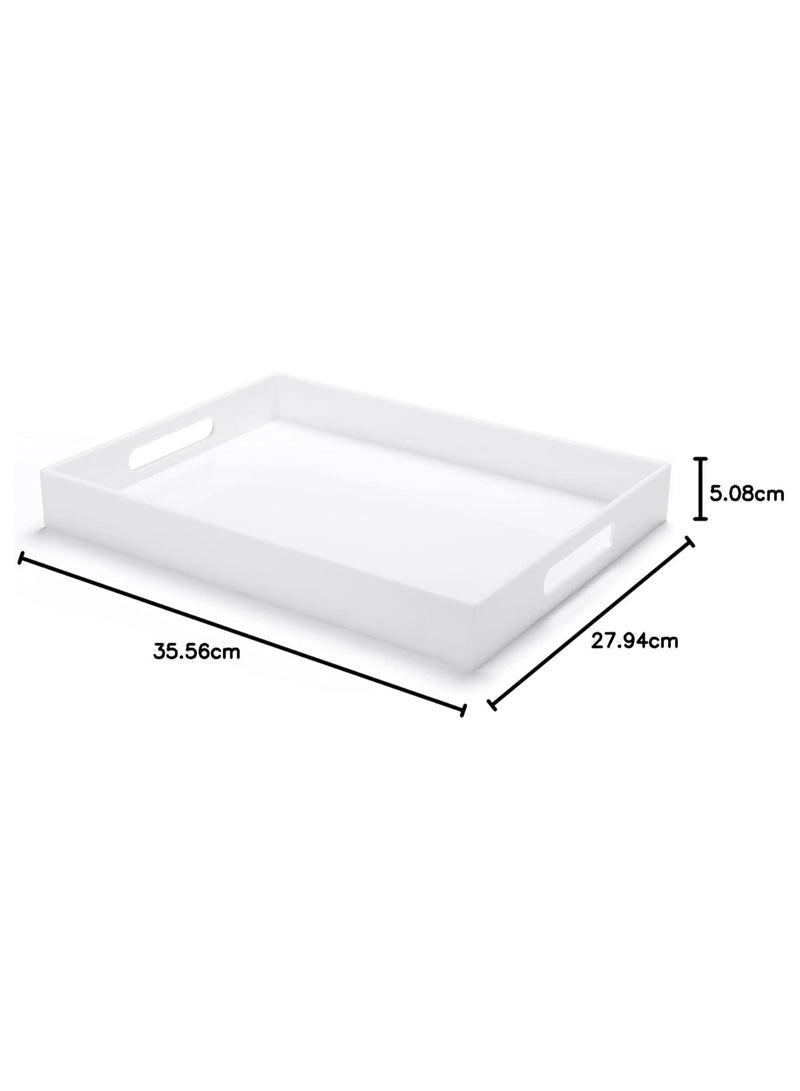 TPGP Modern Acrylic Ottoman Tray with Cutout Handles. Acrylic Serving Tray, Organizer Tray Decorative Tray. for Living Room, Bedroom,Bathroom and Kitchen Tabletop (White, 11x14 Inch) - Image 2