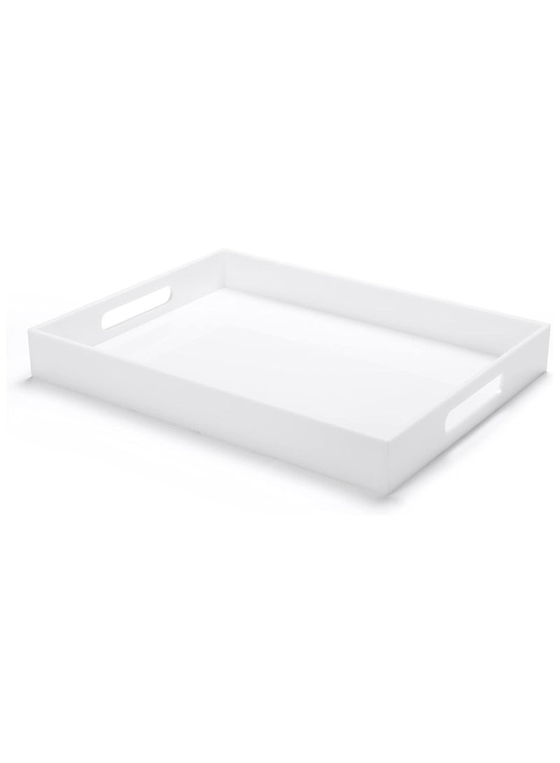 TPGP Modern Acrylic Ottoman Tray with Cutout Handles. Acrylic Serving Tray, Organizer Tray Decorative Tray. for Living Room, Bedroom,Bathroom and Kitchen Tabletop (White, 11x14 Inch) - Image 1