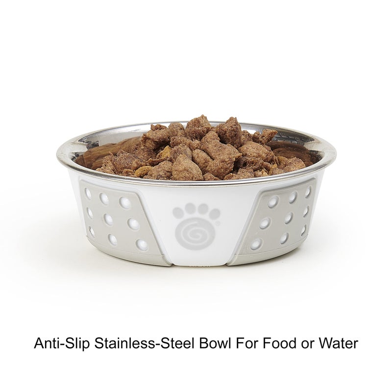 PetRageous 13094 Fiji Stainless Steel Non-Slip Dishwasher-Safe Dog Bowl 1.75-Cup Capacity 5.5-inch Diameter 1.75-inch Tall for Small Dogs Medium Dogs ans Cats, White and Light Grey - Image 3