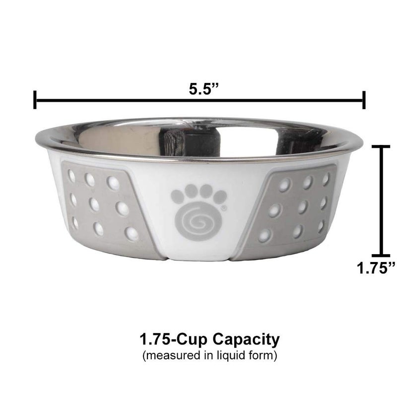 PetRageous 13094 Fiji Stainless Steel Non-Slip Dishwasher-Safe Dog Bowl 1.75-Cup Capacity 5.5-inch Diameter 1.75-inch Tall for Small Dogs Medium Dogs ans Cats, White and Light Grey - Image 4