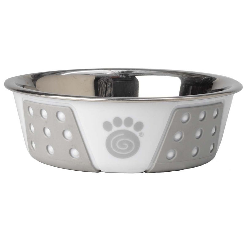 PetRageous 13094 Fiji Stainless Steel Non-Slip Dishwasher-Safe Dog Bowl 1.75-Cup Capacity 5.5-inch Diameter 1.75-inch Tall for Small Dogs Medium Dogs ans Cats, White and Light Grey - Image 1