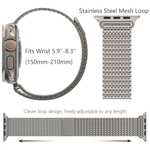 WINGLE Milanese Loop for Apple Watch Band Ultra 3/2/1 Band Ultra 49mm Series 11 10 46mm 45mm 44mm 42mm SE 3/2/1 9 8 7 6 5 4 3 Men Magnetic Metal Mesh Stainless Steel Apple Watch iWatch Bands, Titanium - Image 4