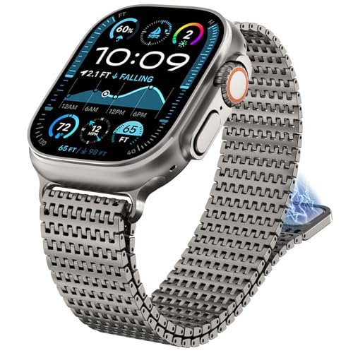 WINGLE Milanese Loop for Apple Watch Band Ultra 3/2/1 Band Ultra 49mm Series 11 10 46mm 45mm 44mm 42mm SE 3/2/1 9 8 7 6 5 4 3 Men Magnetic Metal Mesh Stainless Steel Apple Watch iWatch Bands, Titanium - Image 1