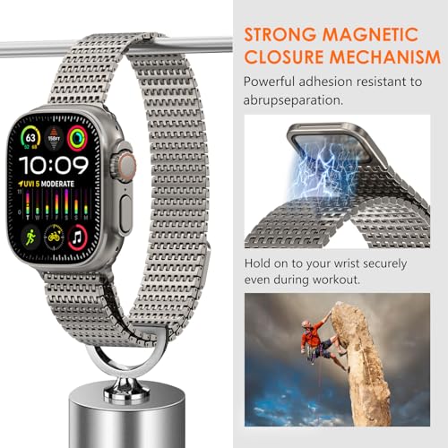 WINGLE Milanese Loop for Apple Watch Band Ultra 3/2/1 Band Ultra 49mm Series 11 10 46mm 45mm 44mm 42mm SE 3/2/1 9 8 7 6 5 4 3 Men Magnetic Metal Mesh Stainless Steel Apple Watch iWatch Bands, Titanium - Image 3