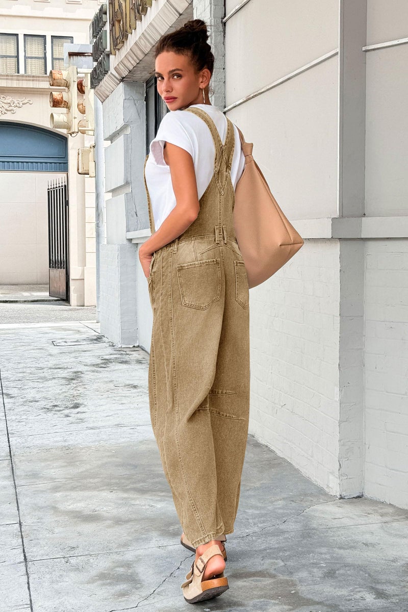 PLNOTME Womens Denim Bib Overalls Barrel Leg Adjustable Strap Jean Pants Jumpsuits with Pockets - Image 3