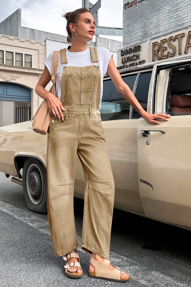PLNOTME Womens Denim Bib Overalls Barrel Leg Adjustable Strap Jean Pants Jumpsuits with Pockets - Image 5