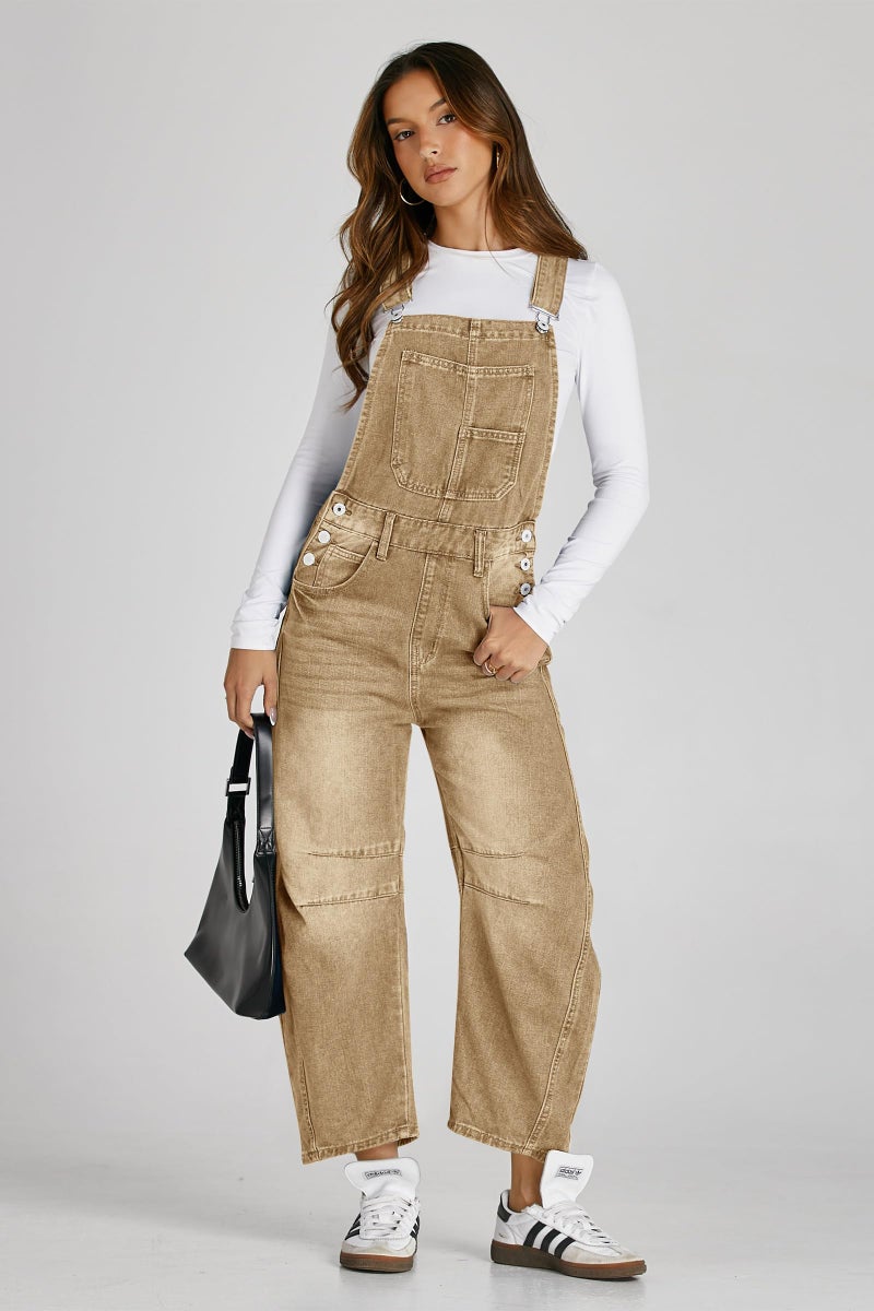 PLNOTME Womens Denim Bib Overalls Barrel Leg Adjustable Strap Jean Pants Jumpsuits with Pockets - Image 4