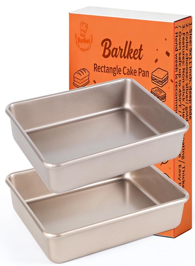 Barlket صينية كيك مستطيلة من بارلكيت، مقاس 9×11 بوصة، صينية خبز عميقة غير لاصقة، صينية فرن تحميص لتحضير البراونيز، شديدة التحمل، 11×9×2 بوصة، عبوة من قطعتين، ذهبية اللون، سهلة الفتح - Image 1