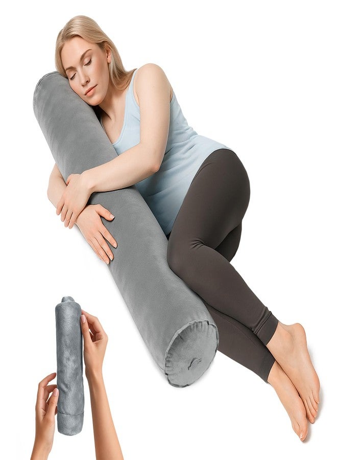 ETROL Inflatable Body Pillow for Adults, 47-inch Long Pillows for Bed, Bolster Pregnancy Pillows for Sleeping, Inflatable Travel Full Body Pillow, Hug Round Pillow for Side Sleeper, Soft Velvet, Grey - Image 1
